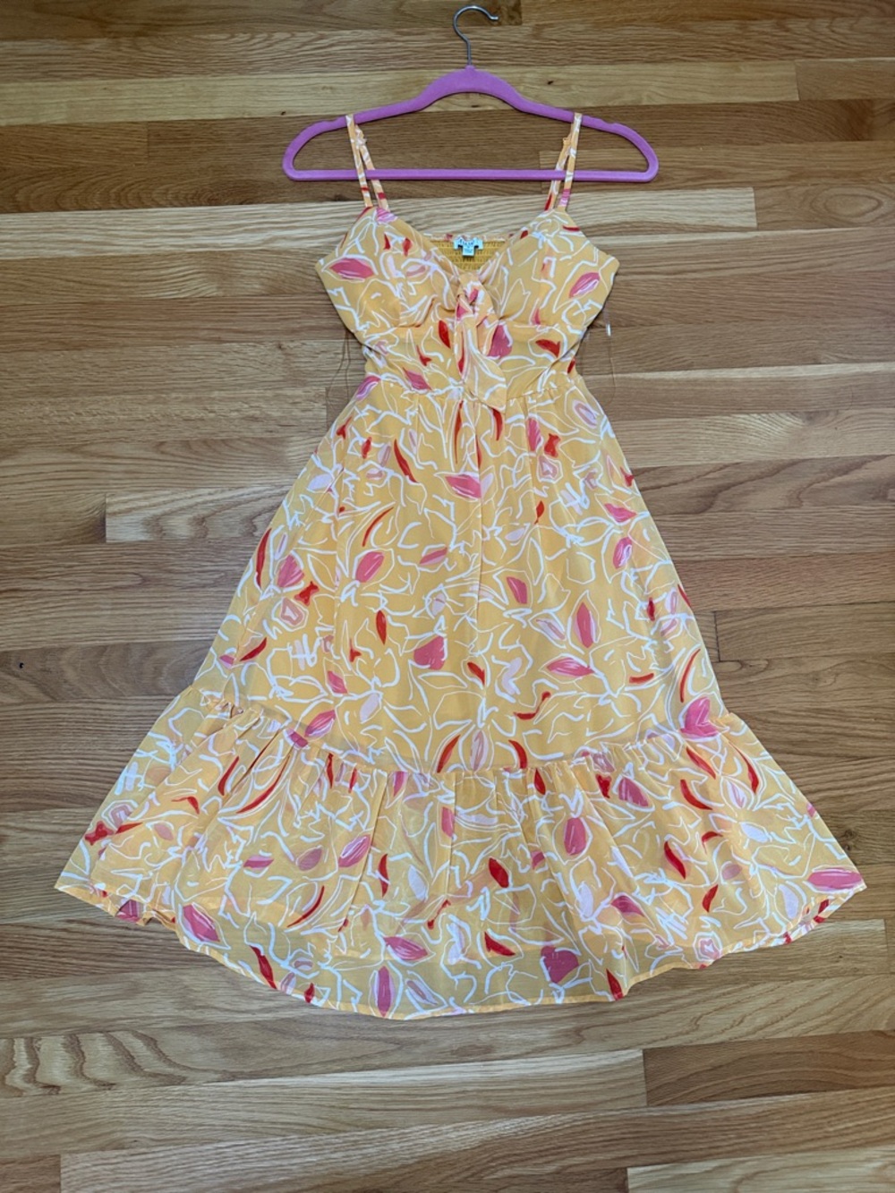 AUW Yellow Floral Tie-Front Midi Dress